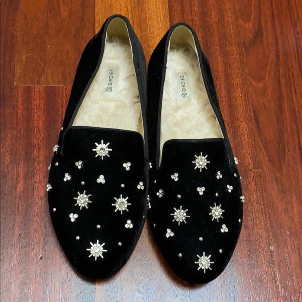Birdies black velvet starlings fur rhinestones